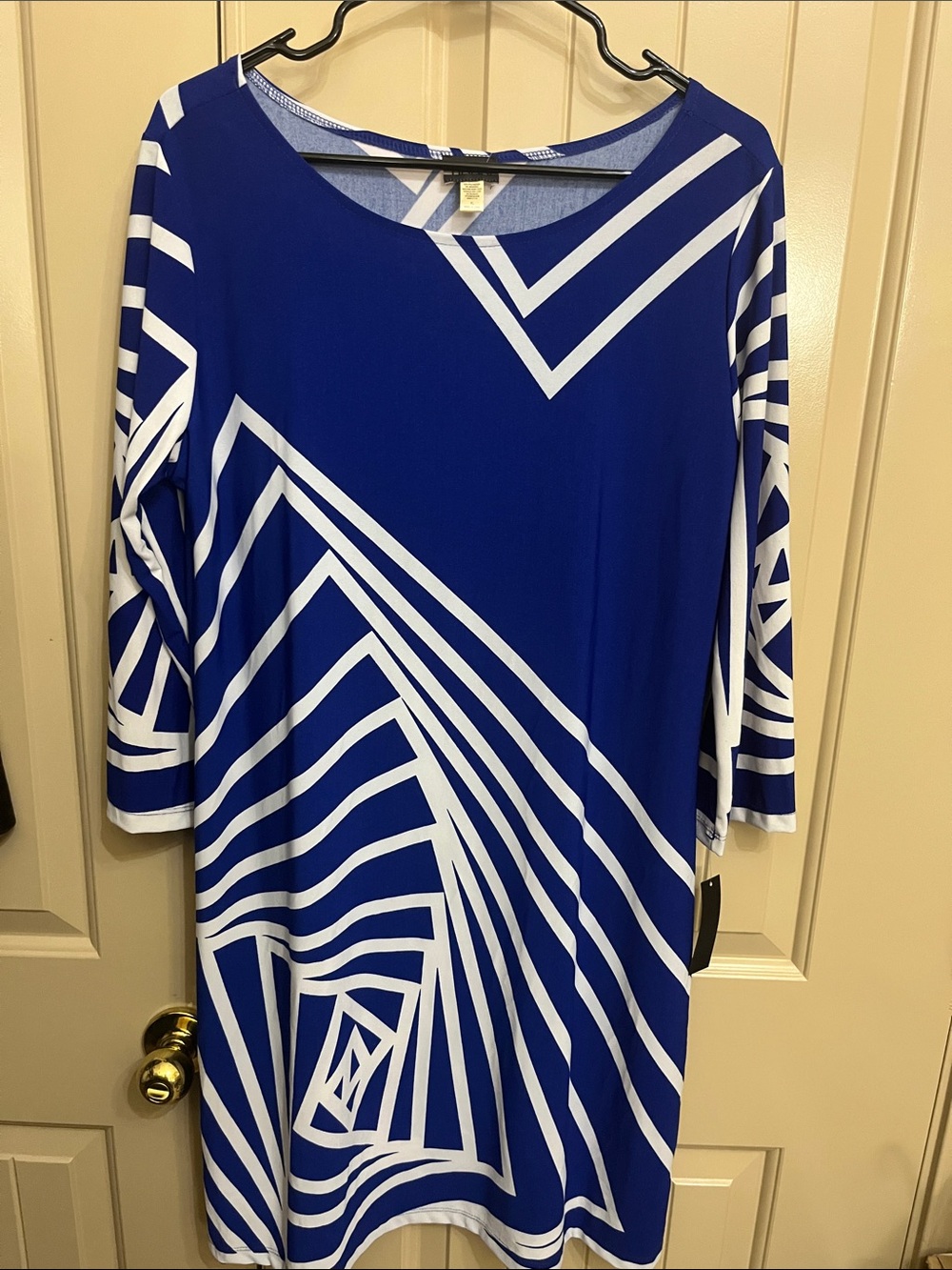 Haani Royal Blue and White Geometric Shift XL Dress Still with Tags